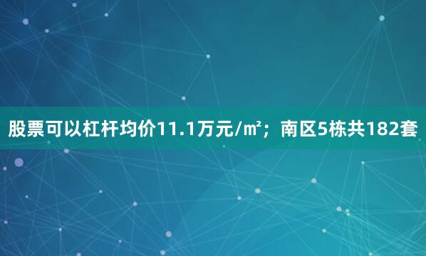 股票可以杠杆均价11.1万元/㎡；南区5栋共182套